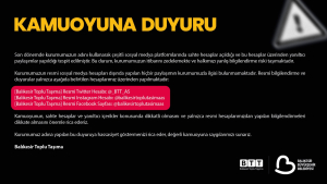 Balıkesir Toplu Taşıma (BTT) A.Ş., sahte sosyal medya hesaplarıyla ilgili vatandaşları uyardı. Resmi hesaplar dışında yapılan paylaşımlara itibar edilmemesi gerektiğini belirtti.