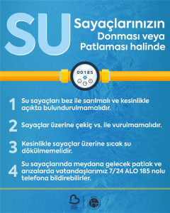 BASKİ, Balıkesir’de soğuk havanın etkisini artırmasıyla birlikte su sayaçlarının donma riskine karşı vatandaşları uyardı. Su sayaçlarını korumak için alınması gereken önlemleri öğrenin!